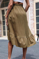 Elastic Waist Ruffled Skirt with Pockets
