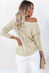 Scalloped Boat Neck Openwork Tunic Sweater