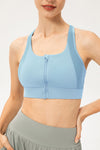 Zip-Up Round Neck Sports Bra