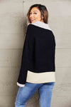Double Take Color Block Half-Zip Dropped Shoulder Knit Pullover