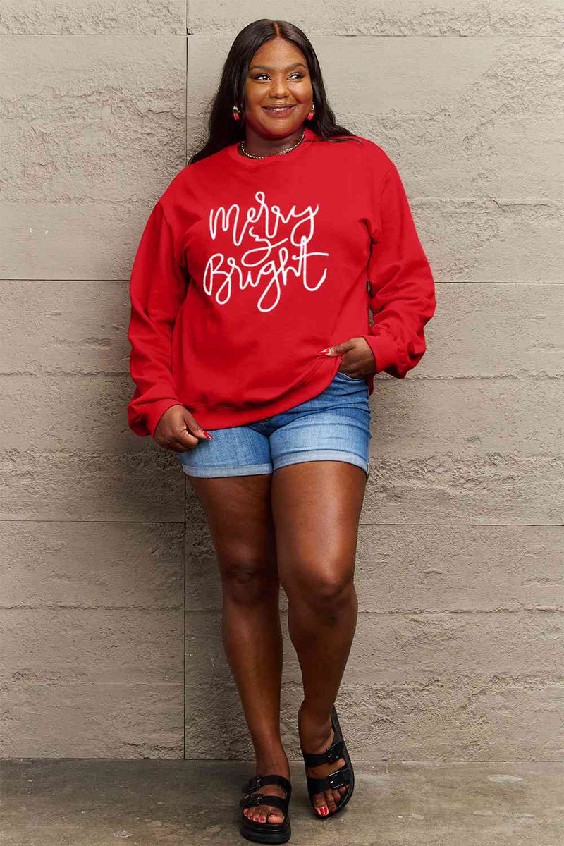 Simply Love Full Size MERRY AND BRIGHT Graphic Sweatshirt