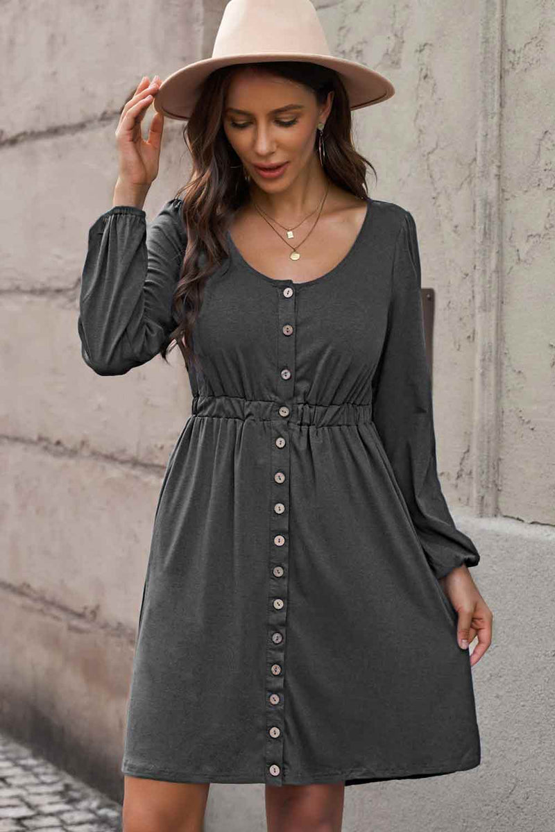 Scoop Neck Empire Waist Long Sleeve Mini Dress Black / XL Scoop Neck Empire Waist Long Sleeve Mini Dress Black / XL