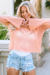 Openwork Round Neck Long Sleeve Knit Top