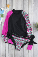 Full Size Round Neck Long Sleeve Top and Tied Brief Swim Set