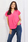 Sew In Love Just For You Full Size Short Ruffled sleeve length Top in Hot Pink
