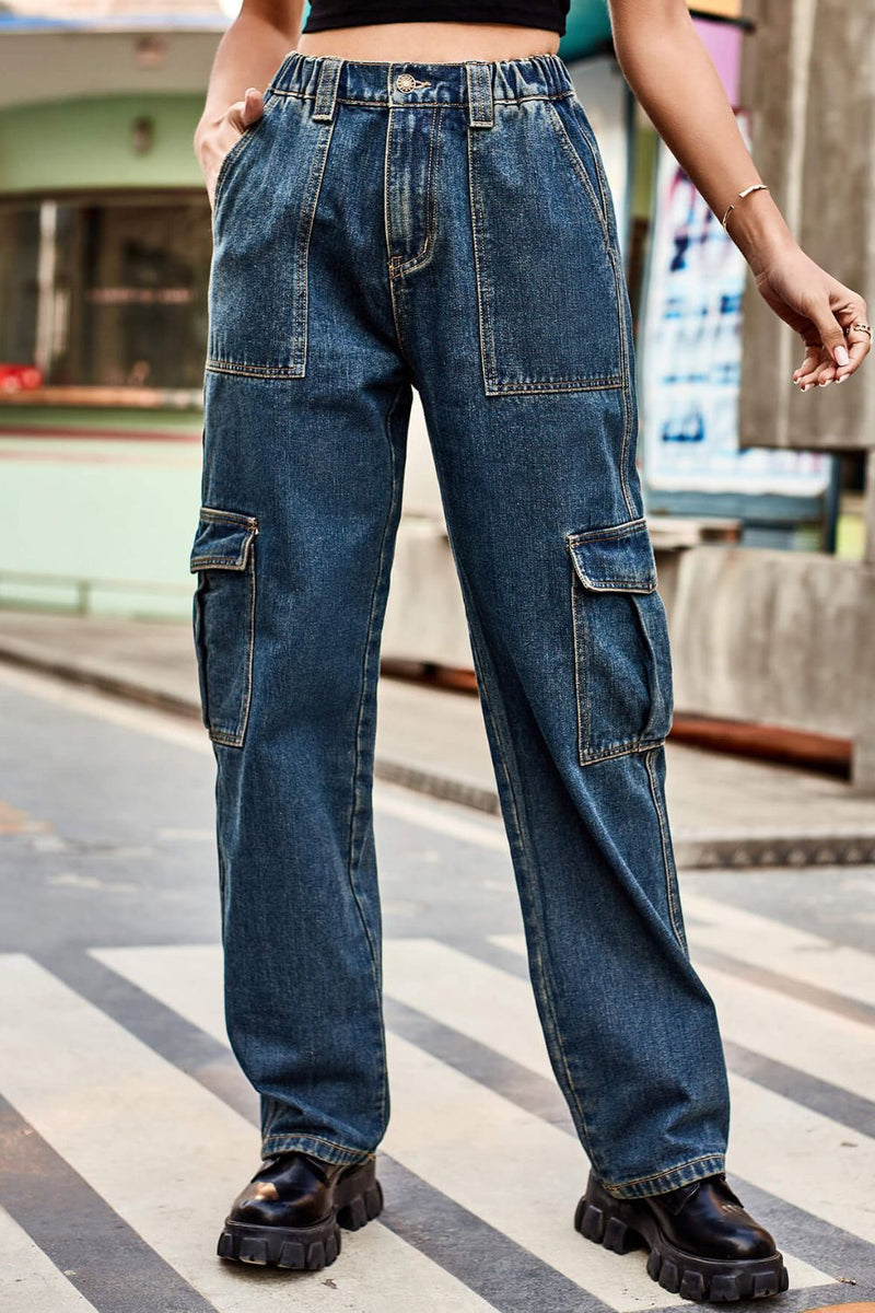 Long Straight Leg Jeans with Pockets