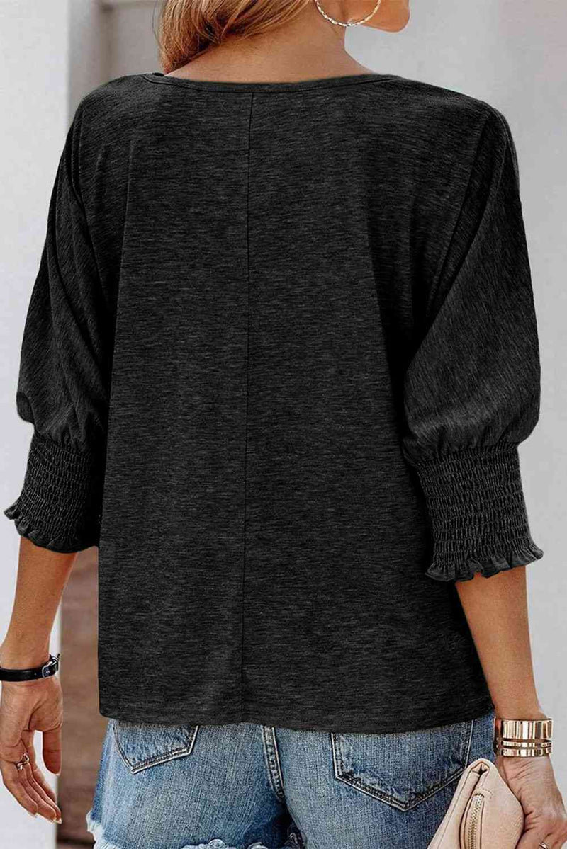 Round Neck Three-Quarter Sleeve Top