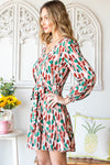 Printed V-Neck Long Sleeve Tiered Dress