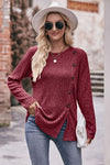 Double Take Ribbed Round Neck Buttoned Tee