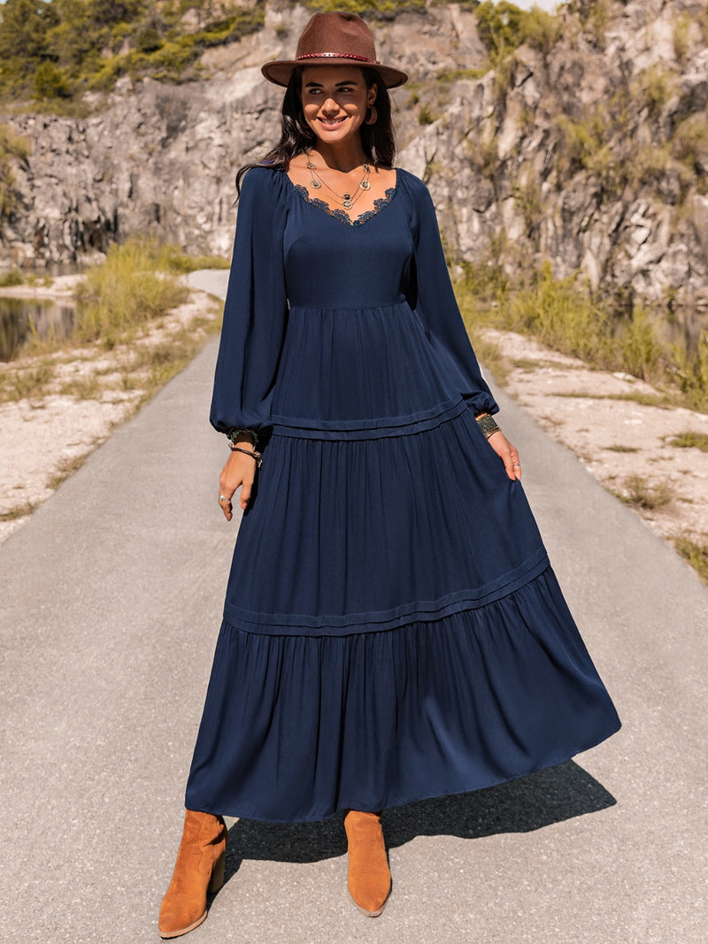 Long Sleeve Lace Trim Maxi Dress Boutique Darling Long Sleeve Lace Trim Maxi Dress Boutique Darling