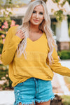 Ribbed Lace Trim V-Neck Top