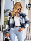 Double Take Plaid Button Front Dropped Shoulder Collared Jacket