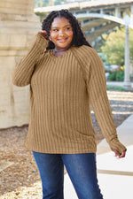 Basic Bae Full Size Ribbed Round Neck Long Sleeve Knit Top