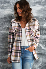 Double Take Plaid Button Front Shirt Jacket with Breast Pockets