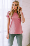 Round Neck Cuffed Sleeve Tee with Breast Pocket