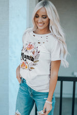 MAMA Floral Graphic Distressed Tee