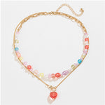 Beaded Double-Layered Heart Pendant Necklace
