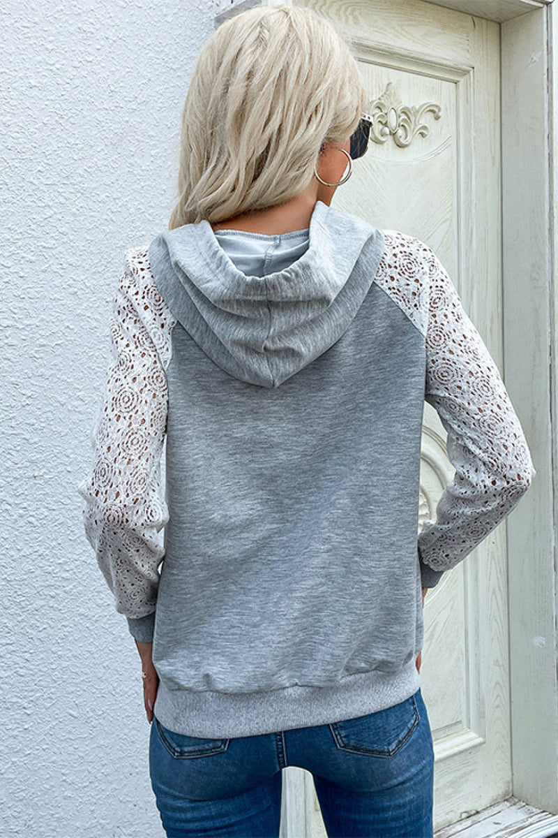 Lace Raglan Sleeve Drawstring Hoodie