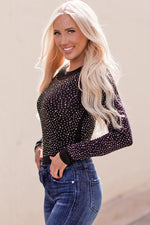 Rhinestone Round Neck Long Sleeve Bodysuit