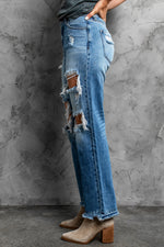 Frayed Hem Distressed Jeans with Pockets
