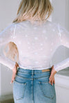 Star Pattern Mock Neck Long Sleeve Blouse