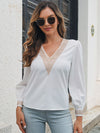 Contrast V-Neck Puff Sleeve Blouse