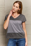 Striped V-Neck Short Sleeve T-Shirt