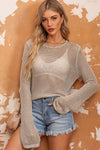 Openwork Round Neck Long Sleeve Knit Top