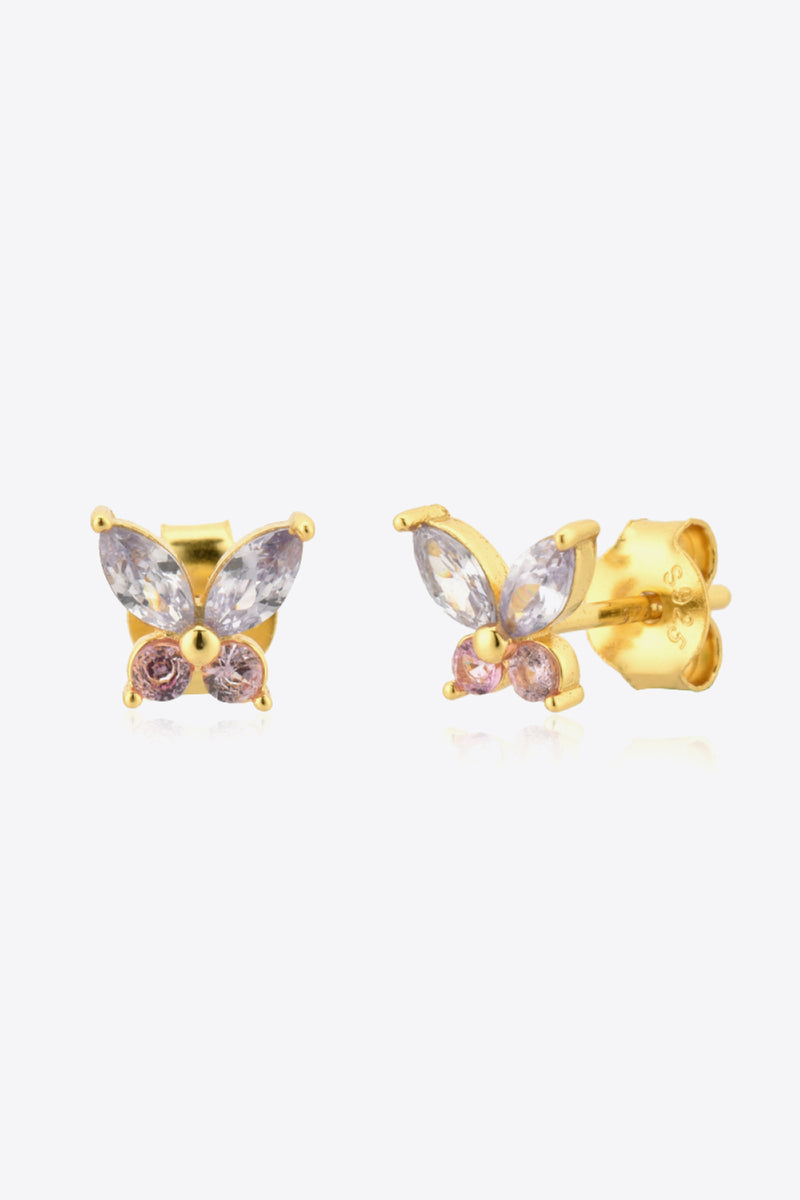 Inlaid Zircon Butterfly-Shaped Stud Earrings