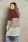 Woven Right Color Block Open Front Rib-Knit Longline Cardigan