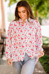 Floral Band Collar High-Low Blouse
