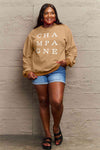 Simply Love Full Size CHAMPAGNE Graphic Long Sleeve Sweatshirt