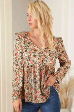 Floral V-Neck Babydoll Blouse