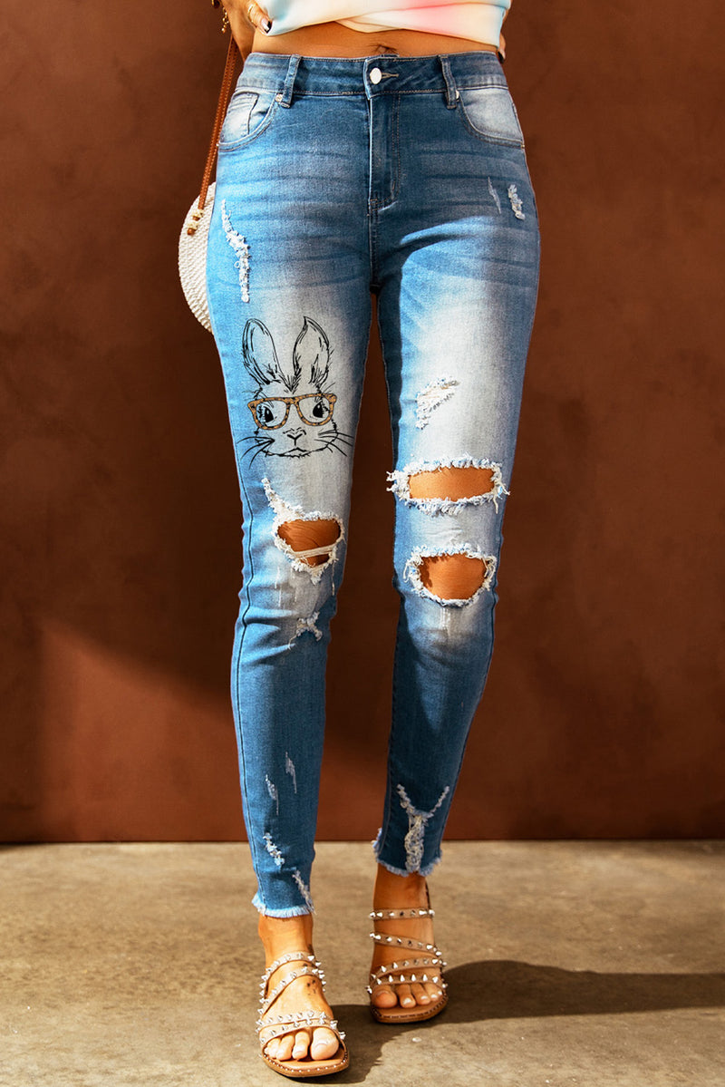Easter Distressed Frayed Hem Jeans