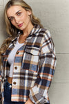 Double Take Plaid Button Front Shirt Jacket with Breast Pockets