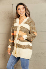 Woven Right Striped Button Down Longline Cardigan with Pockets