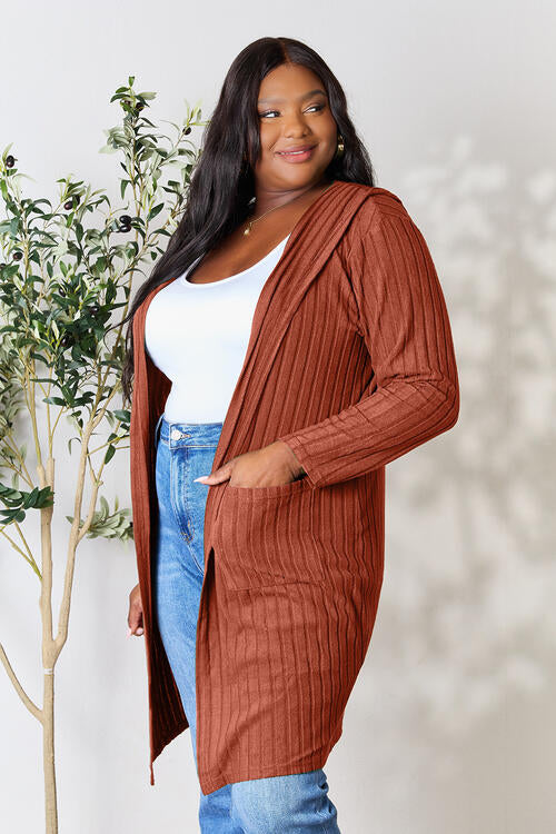 Basic Bae Full Size Ribbed Open Front Long Sleeve Cardigan