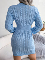 Cable-Knit V-Neck Mini Sweater Dress
