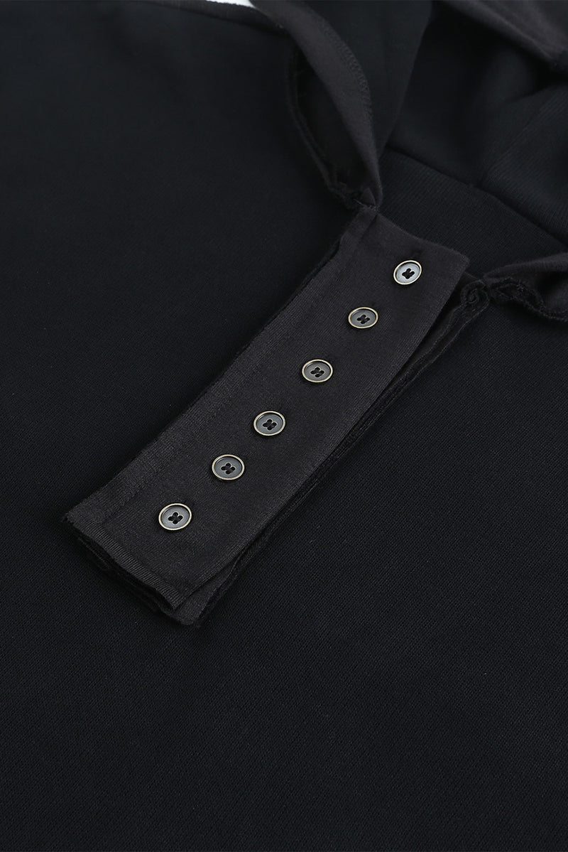 Quarter-Button Exposed Seam Dropped Shoulder Hoodie