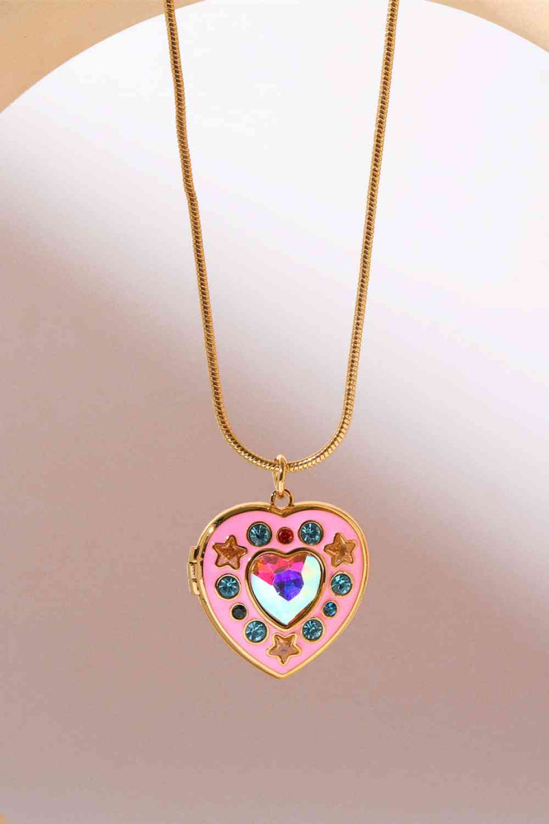 Rhinestone Decor Heart Box Pendant Necklace