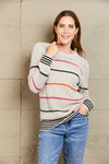 Woven Right Striped Ribbed Round Neck Long Sleeve Sweater