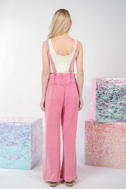 VERY J Texture Washed Wide Leg Overalls