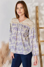 Hailey & Co Full Size Lace Detail Printed Blouse