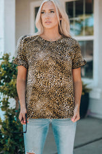 Women Leopard Short Flounce Sleeve Tee