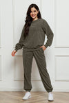 Corduroy Round Neck Sweatshirt and Sweatpants Set