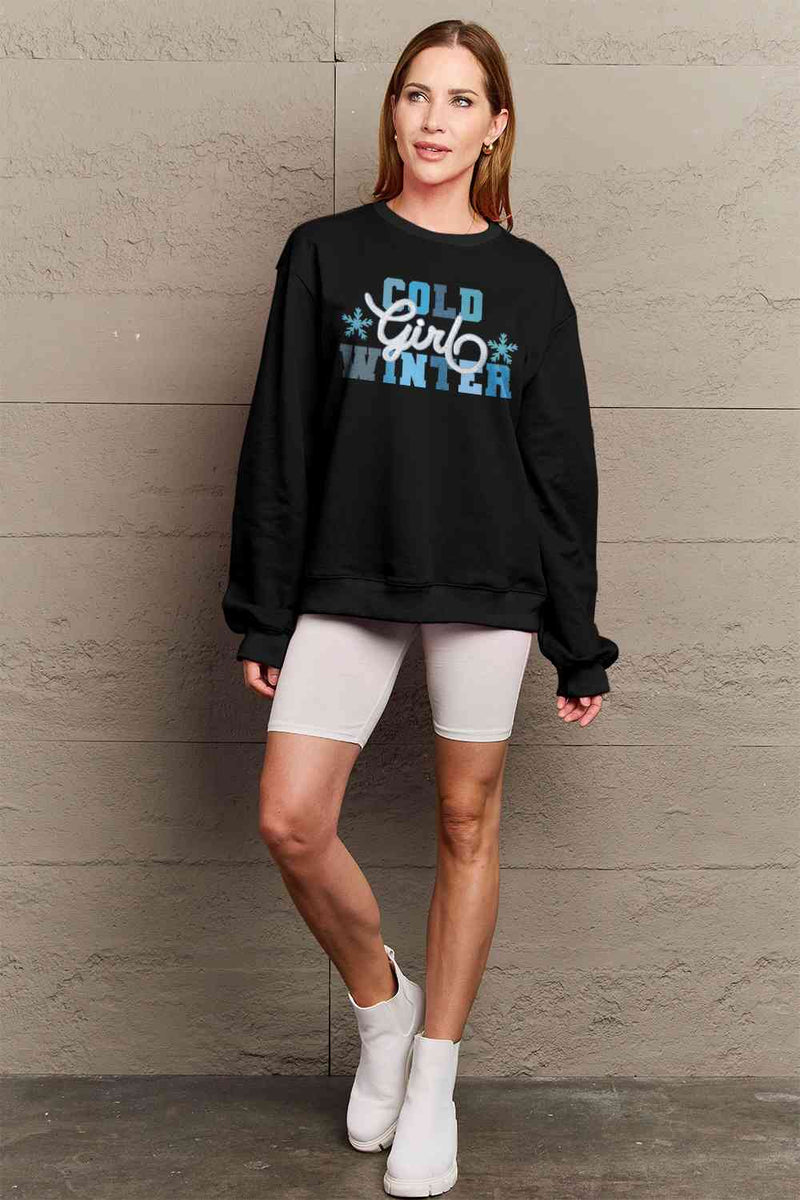 Simply Love Full Size COLD WINTER Graphic Long Sleeve Sweatshirt