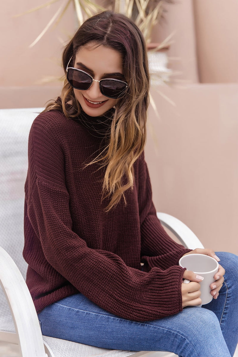 Woven Right Round Neck Cutout Dropped Shoulder Sweater