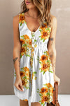 Sunflower Print Button Down Sleeveless Dress