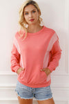 Color Block Round Neck Sweatshirt with Pocket