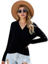 V Neck Wrap Front Knitted Top